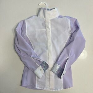 Kids Equestrian Horse Show Shirt for Hunter Jumpers Lavender and White